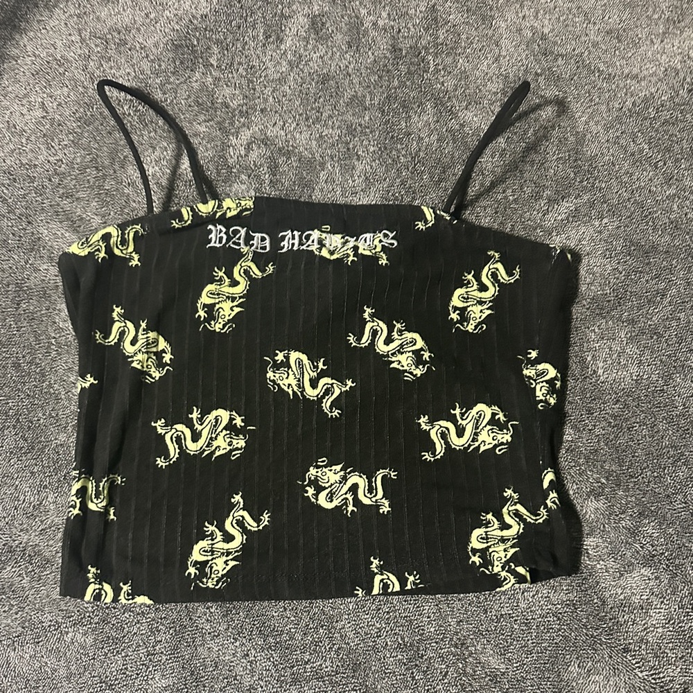 Bad Habits Green and Black Dragon Crop Top. Rue 21